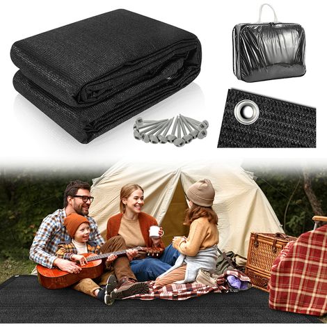 Wolketon Tappeto da campeggio traspirante 400x600CM, tappeto da pavimento esterno per tenda, caravan e tendalino Nero