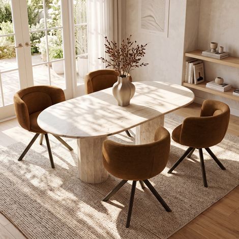 Wahson Set di 4 Sedie Girevoli Gambe in Metallo a 360°da Pranzo con Schienale Curvo, per Cucina Ufficio Soggiorno, Marrone