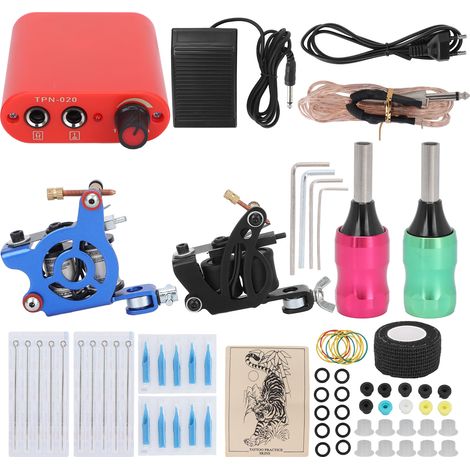 Kit de tatouage complet 10 machines Shader et 8 Liner à bobines pour artistes tatoueurs débutants - Prise UE 90-265V (1/5)