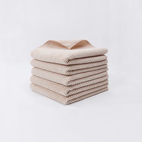 Set mit 5 wiederverwendbaren, saugfähigen Mikrofasertüchern für Geschirr und Auto (30 x 30 cm) – Beige