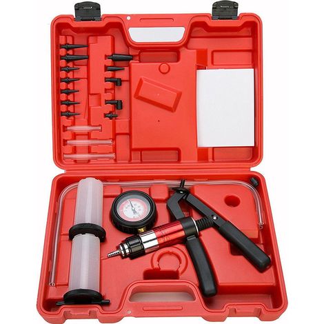 POMPA VUOTO CON MANOMETRO TESTER PRESSIONE DEPRESSIONE SPURGO FRENI + ACCESSORI (1/4)