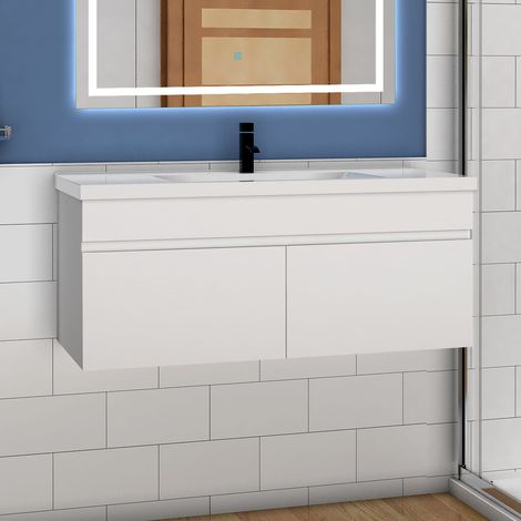 Ocean 99(L)x45(W)x40cm(H)cm meuble Salle de Bain blanc 2 portes avec une vasque à suspendre