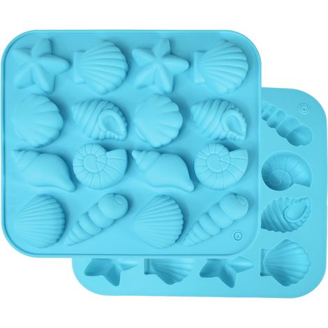 Lot de 2 moules en silicone en forme de coquillage, escargot et étoile de mer pour chocolat, bonbons, gâteaux et pâtisserie, résistants au four et au congélateur (1/5)