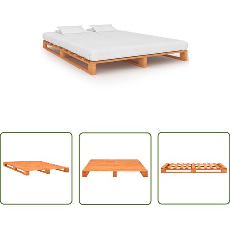 The Living Store Cadre de lit de palette sans matelas 180x200cm bois massif - Cadre De Lit - Lit Plateforme - Lit En Bois - Lit Double - Meuble Chambre (1/5)
