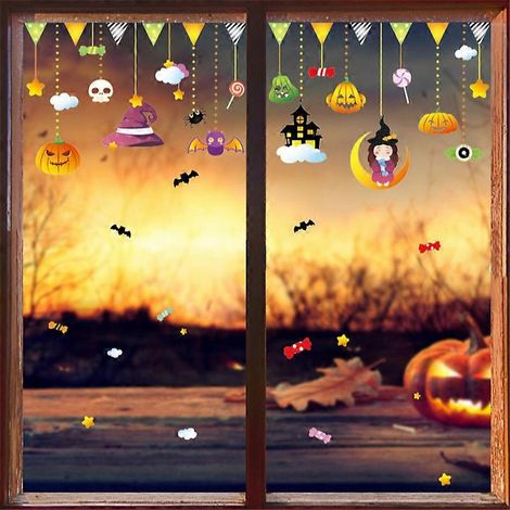 2 láminas de pegatinas de Halloween para ventanas, lindas pegatinas de Halloween para ventanas, calcomanías de Halloween para ventanas, decoraciones de Halloween para ventanas para niños, calcomanías (1/5)