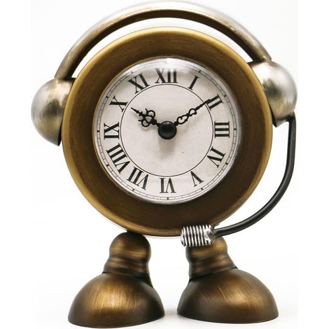 Horloge de table vintage robot sur support, horloge décorative de bureau et d'étagère, cheminée rustique, silencieuse, sans tic-tac, dessus de table à piles pour salon, cadeau musical, métal (1/5)