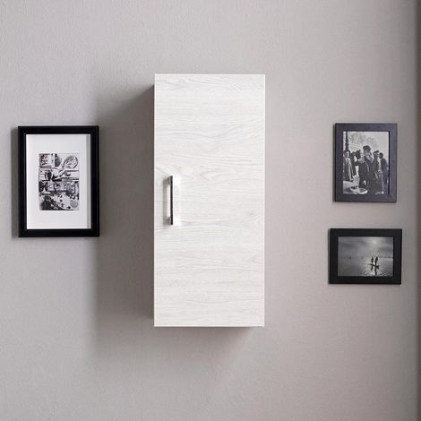 Mueble De Baño Suspendido 1 Puerta Roble Blanco Tirador Cromado Rimini (1/5)
