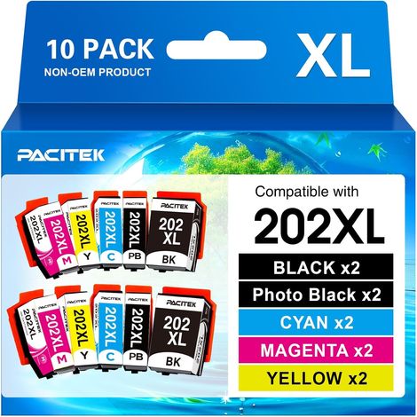 202 XL Cartouches Compatible avec Epson 202 202XL Encre Multipack pour Expression Premium XP-6000 XP-6005 XP-6100 XP-6105 XP6000 XP6005 XP6100 XP6105 (10er-Pack) (1/5)