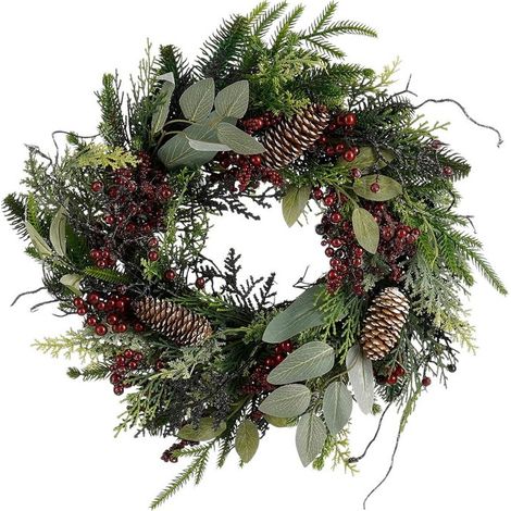 Couronne de Noël pour Porte et Intérieur avec Baies Bordeaux et Pommes de Pin Ø 40 cm - PANGIVO (1/4)