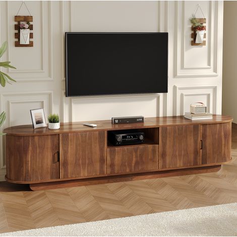 Meuble TV 200x40x50 cm en bois coloris noyer, avec rangement pour salon moderne FloraGrace (1/5)