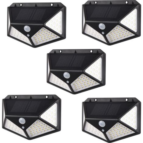 Luz de seguridad solar con sensor de movimiento, sistema de iluminación exterior impermeable, aplique solar para pasillo, jardín, puerta, techo. (1/5)