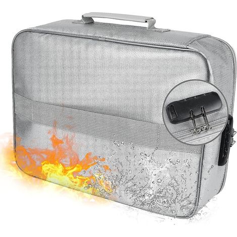 Coffre-fort ignifuge pour documents avec cadenas, pochette étanche à zip, sac de classement résistant au feu, étui de sécurité pour archivage (1/5)