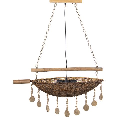 Plafonnier Bambou/Bois Naturel 2Xe27 Max60W, Non Inclus 80X30X104 Cm Suspendu (1/5)