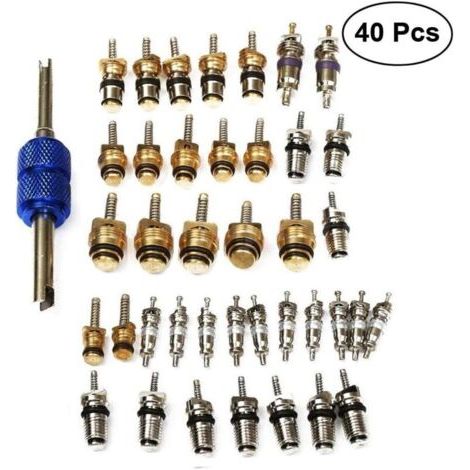 NALOOKAMIC 40 Pièces A/c Kit De Soupape Schrader Noyau De Valve R134a Démonte-pneu Kit De Recharge De Alternatif De Voiture Noyau De Climatisation Outils Auto Adaptateur