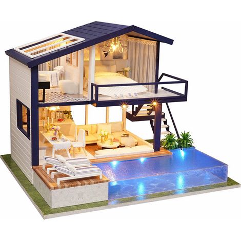 Maison de poupée en bois miniature à assembler, ornement décoratif pour enfant, sans housse anti-poussière (1/5)