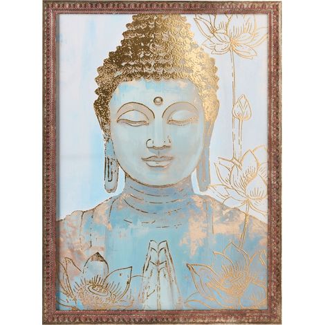 Stampa su tela da parete Buddha realizzato a mano Materiali sintetici Cornice in legno di pino dorato Moville