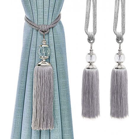 Set di 2 fermatende in corda con nappe di cristallo - Argento - Fatti a mano (1/5)