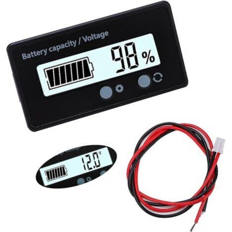 DC Battery Meter, Battery Capacity Voltmeter Monitor, Lead Acid Battery Indicator, LCD Display DC 12V 24V 36V 48V (White Light) (1/5)