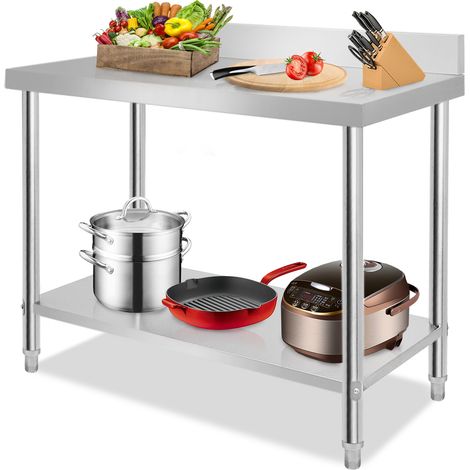 AUFUN table de travail en acier inoxydable avec tablette intermédiaire table de cuisine gastro table de découpe en acier inoxydable table avec dosseret 120 x 60 x 85 cm (1/5)