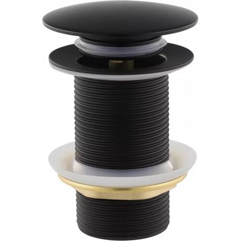 Tapón automático para lavabo con sistema de clic-clac, sin rebosadero, color negro satinado. (1/5)
