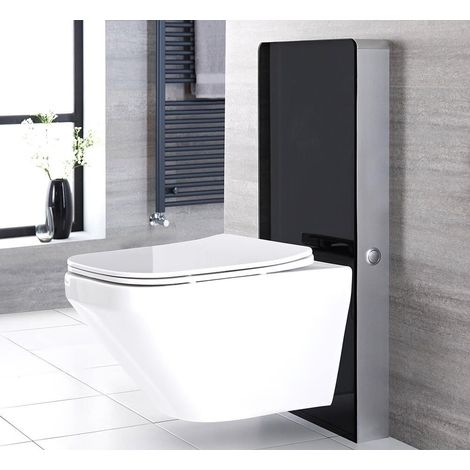 Hudson Reed – WC suspendu sans bride blanc avec meuble noir – Abattant à fermeture douce – Réservoir à double chasse – Dimensions 36x50,5x30,5cm (1/5)