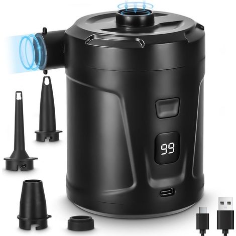 5200 mAh Pompe à air électrique,Gonfleur Dégonfleur Électrique,Batterie Rechargeable,Gonfleur Matelas Gonflable avec 3 Buses d'air, Gonfleur Rapide pour Bateau Pneumatique/Matelas Pneumatique (1/5)