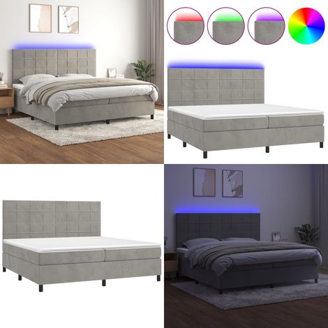 Sommier à lattes de lit matelas et LED Gris clair 200x200 cm - Lit Plateforme - Lit Capitonné - Lit Design - Lit Velours - Tête De Lit Ajustable - Home & Living (1/5)
