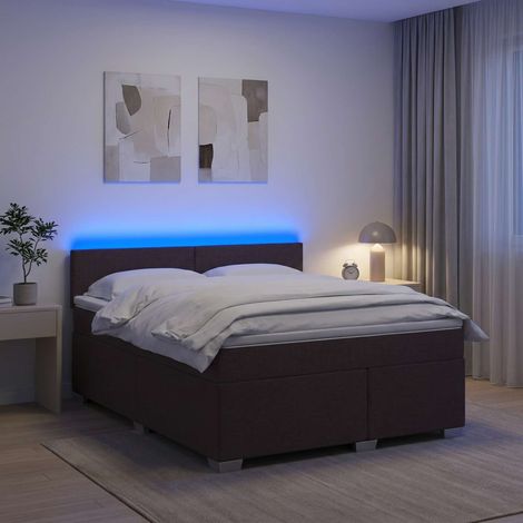 vidaXL Cama con Base Tapizada, Colchón y Luz LED Marrón Oscuro Tela (1/5)