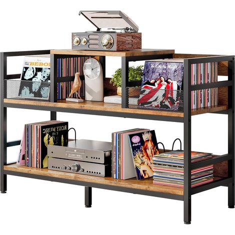 Meuble pour platine vinyle, rangement pour jusqu'à 350 albums, support pour platine avec 4 séparateurs, meuble de rangement pour disques vinyles pour salon et chambre (1/5)