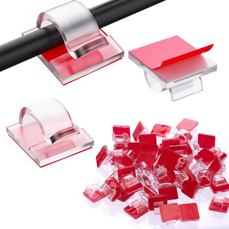 100 Pcs Attaches-câbles Autocollantes, Clips Cable Adhesif, Attache Cable Adhesif, Support Organisateur de Cables, Gestion Clips Organisateur Cables pour Bureau Maison PC TV Ordinateur Portable (1/5)