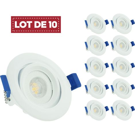 Lot de 10 spots LED encastrables orientables 7W 6000K – Transformateur intégré – Ø90mm – IP40 – 595 lumens – Pour plafond – Digilamp (1/5)