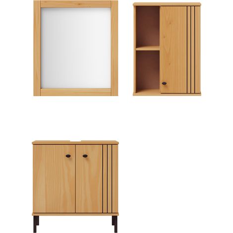 Badmöbel Set, 62cm Waschbeckenunterschrank, Kiefer massiv eichefarbig WILLOW-69, 3-teilig (1/5)