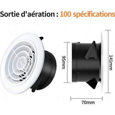 Bouche d'aération ronde ABS blanc rotatif 100 fabrication industrielle d'usine qualité garantie 15 × 15 × 8 cm 78 g – Livraison gratuite