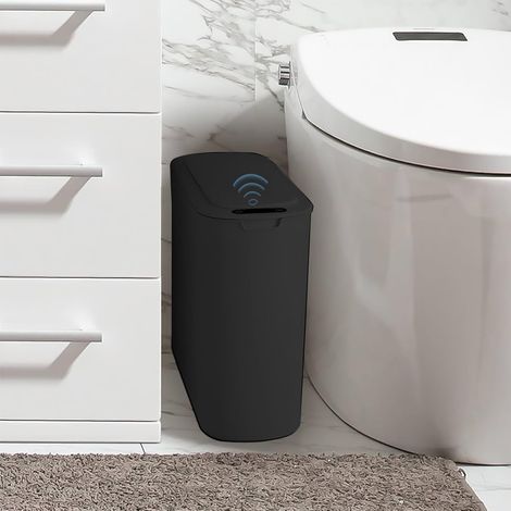 Poubelle de salle de bain, 25 L, poubelle de cuisine automatique avec couvercle, étanche, électrique, pour salle de bain, chambre, cuisine, bureau, noire (1/5)