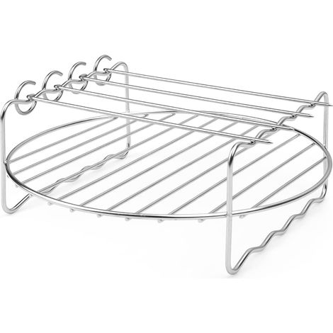 Accessoires de Friteuse à Air en Acier Inoxydable 20 x 20cm, Support Multifonction Double Niveau Avec Brochette, Rack de Déshydratation Empilable à Jambe Haute Incurvée (1/5)