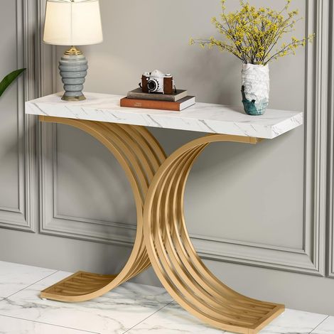 Tribesigns Schmal Konsolentisch, Beistelltisch mit Gold Metallgestell, 100 x 30 x 80 cm Flurtisch, Kleiner Ausstellungstisch, Sofatisch für kleinen Raum, für Eingang, Wohnzimmer (1/5)