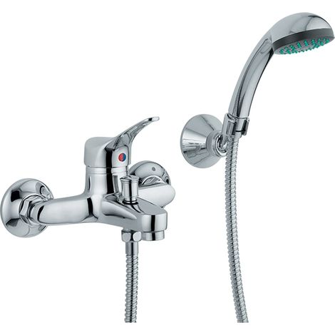 Mitigeur pour baignoire avec douche en chrome, complet avec tubes et fixations (1/3)