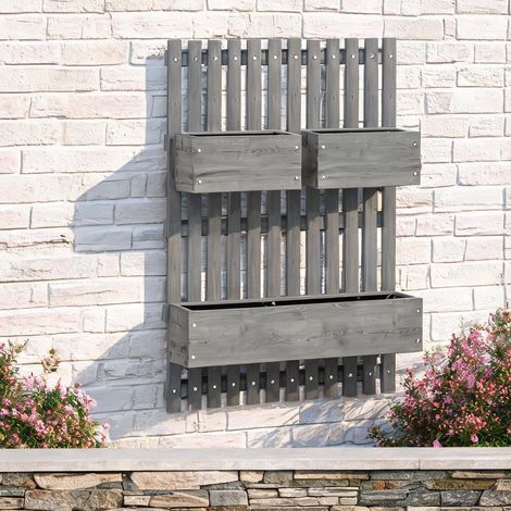 Porte-plantes gris en bois de sapin 60 x 16 x 80 cm (1/5)