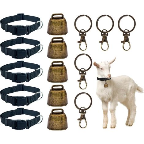 Colliers de Chèvre avec Cloches,5 Pièces Colliers en Forme de Chèvre avec Cloche Vintage,Colliers Réglables en Nylon,Colliers de Chèvre Réglables, pour Chèvres,Bovins, Chevaux, Moutons (1/5)