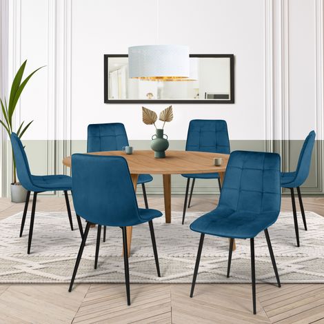 Lote de 6 sillas de comedor MILA de terciopelo azul (1/5)