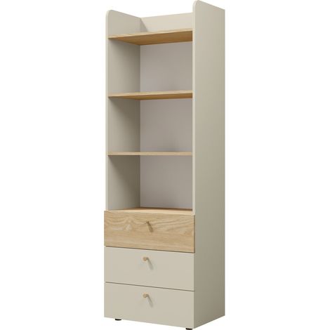 Étagère Domcali 104, Beige + Chêne, Avec tiroirs, Ouvert, Stratifié, Le nombre de portes: 0, Nombre de tiroirs: 0, 185x60x40cm