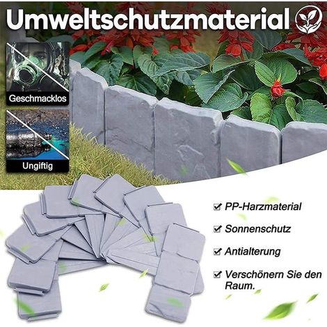 Bordures de jardin pliantes imitation pierre – Panneaux décoratifs pour délimiter pelouses et massifs – Pose simple sans outil