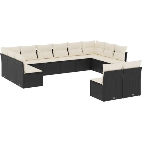 Salon de jardin 12 pcs avec coussins noir résine tressée (1/3)
