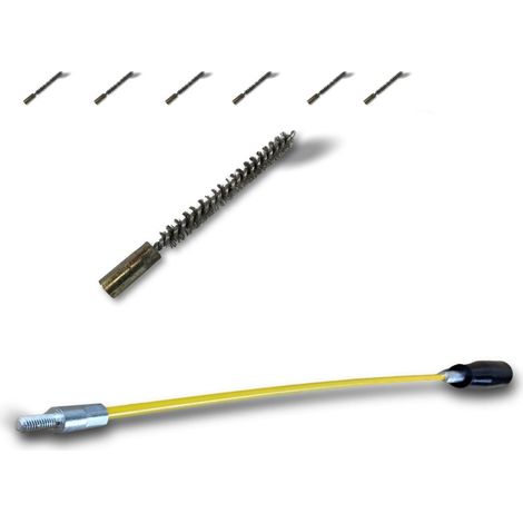 Ecouvillon ACIER Condenseur Lot de 6 avec 1 tringle flexible 48 cm Ø 8 mm Raccord laiton taraudé M6 femelle Torsade en acier galvanisé Brosse paroi tube alésage Kibros 4TCA8Tx6