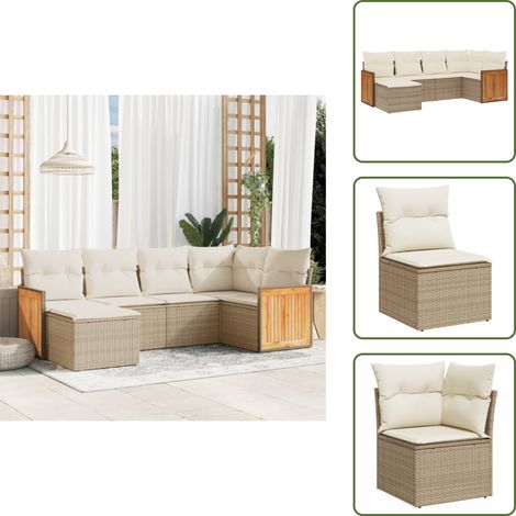 6-tlg. Garten-Sofagarnitur mit Kissen Beige Poly Rattan - Gartensortiment - Gartenmöbelset - Lounge Möbel - Outdoor Möbel - Rattan Gartenmöbel (1/5)