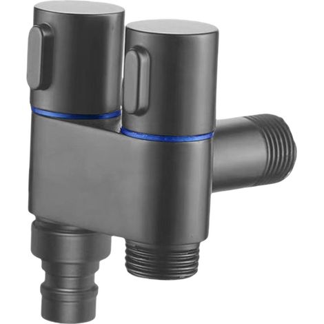 Robinet d'arrêt à trois voies avec filetage pour lavabo et douchette domestique, noir Gris (1/5)