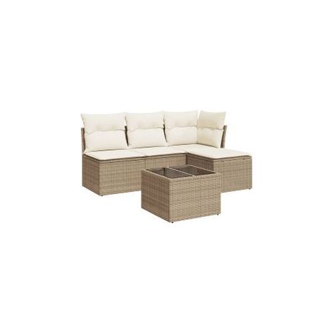 Salon de jardin avec coussins 5 pcs beige résine tressée (1/4)