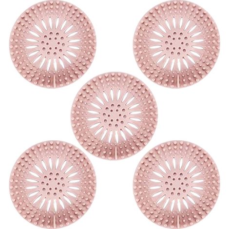 Cache-cheveux en silicone durable pour bonde de douche, facile à installer et à nettoyer, convient pour baignoire et salle de bain (rose) (1/5)