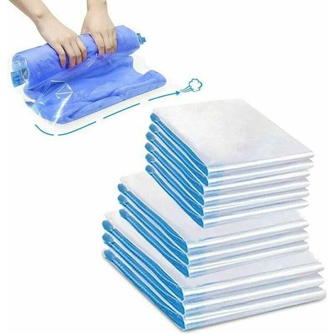 Filiyano-Sacs sous vide façonnés à la main - Sacs de rangement sous vide pressés à la main, 12 sacs de compression de voyage réutilisables pour (1/4)