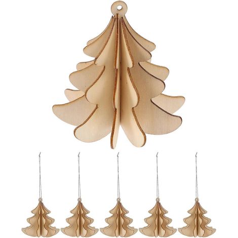 Lot de 6 décorations de Noël à suspendre, en bois 3D pré-percé et non fini, pour sapin de Noël.-8.5X8.5CM (1/3)